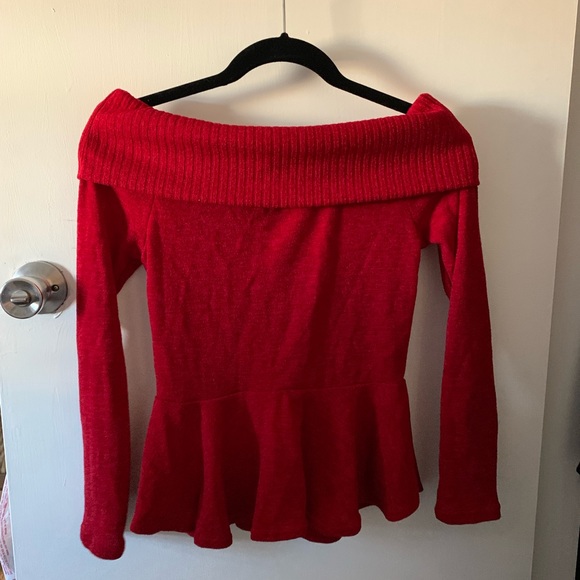 Red Off The Shoulder Sweater - Picture 1 of 2
